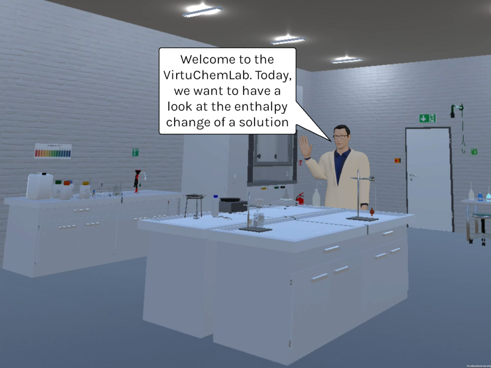 The virtual tutor greets the student to the VirtuChemLab.