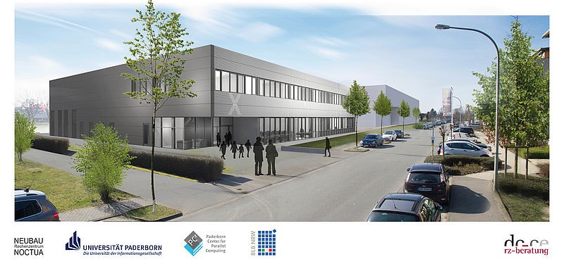 Photo (dc-ce/BLB NRW): Visualisation of the new HPC data centre where the Noctua 2 system will be installed (currently under construction).